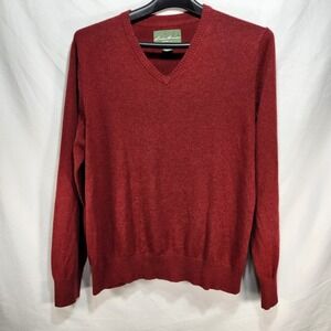 Eddie Bauer Mens Sweater Size Large Red Wool Blend Long Sleeve V-Neck